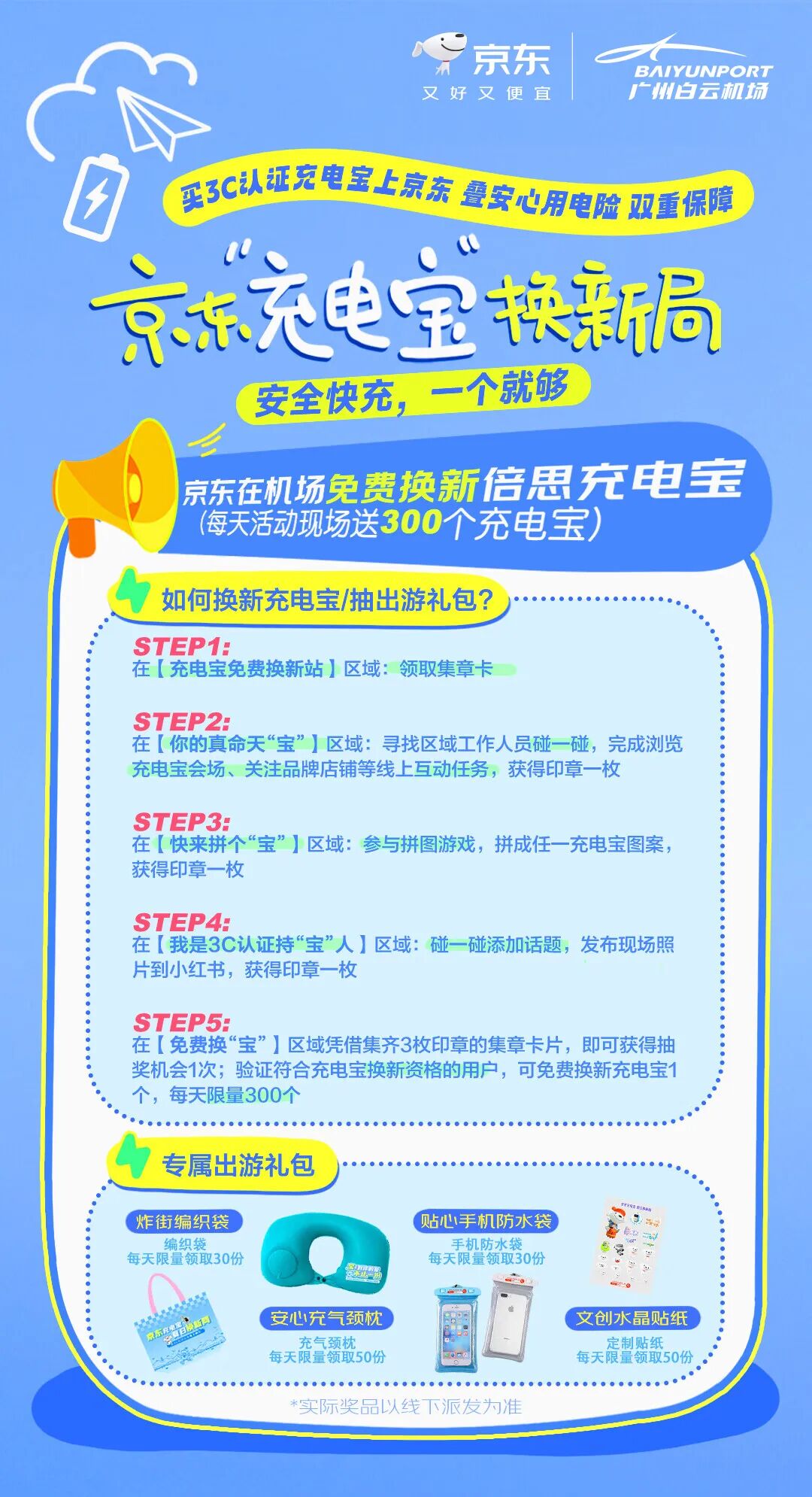 广州白云机场联合京东，免费送3C认证安全充电宝，9.21~9.25，每日300名额先到先得插图